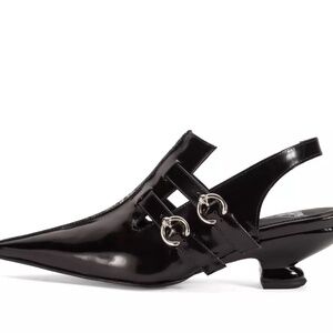 John Fluevog — Rhonda Black Double Buckle Slingback Heels 10.5